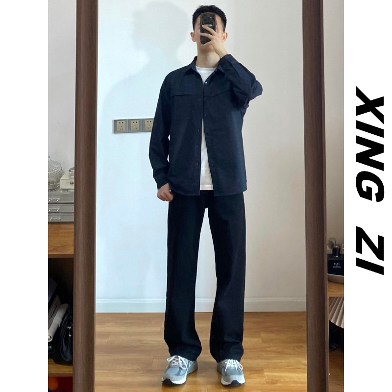 秋冬日系复古宽松工装长袖衬衫男