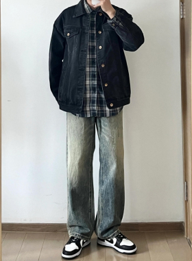 美式休闲黑色牛仔外套男女款潮流复古宽松百搭高品质爆款牛仔夹克