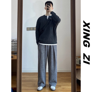 美式休闲重磅毛衣男款秋冬季宽松休闲潮流百搭时尚V领打底针织衫