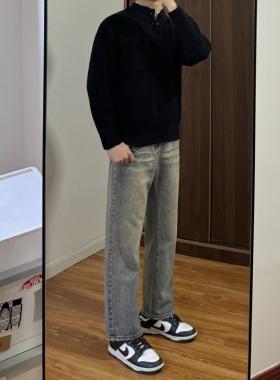 92裤长牛仔裤男生小个子直筒九分裤美式复古高品质潮流显高休闲裤