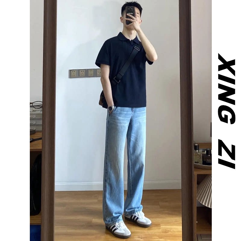 美式休闲短袖POLO衫男款夏季潮流百搭宽松半袖翻领竖条肌理感T恤