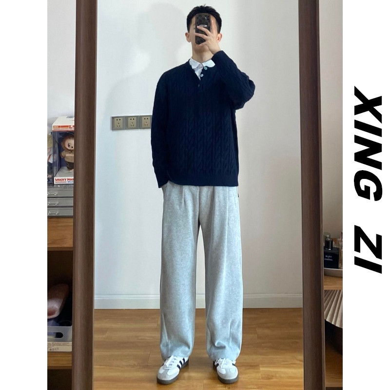 冬季日系复古宽松圆领麻花男毛衣