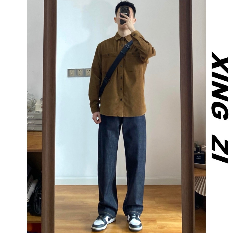 美式复古灯芯绒老钱风宽松衬衫男