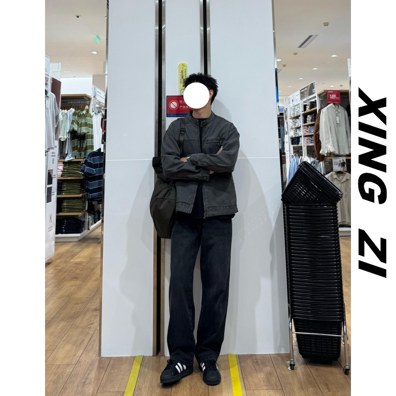 美式高街牛仔裤男款直筒宽松窄版显瘦潮流百搭黑色水洗高品质长裤