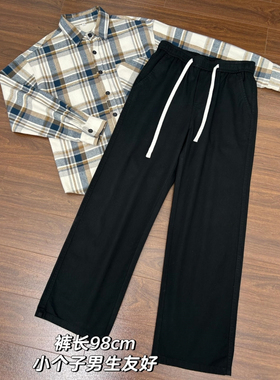 直筒宽松纯棉工装裤男生垂感显高潮流百搭抽绳日系复古黑色休闲裤
