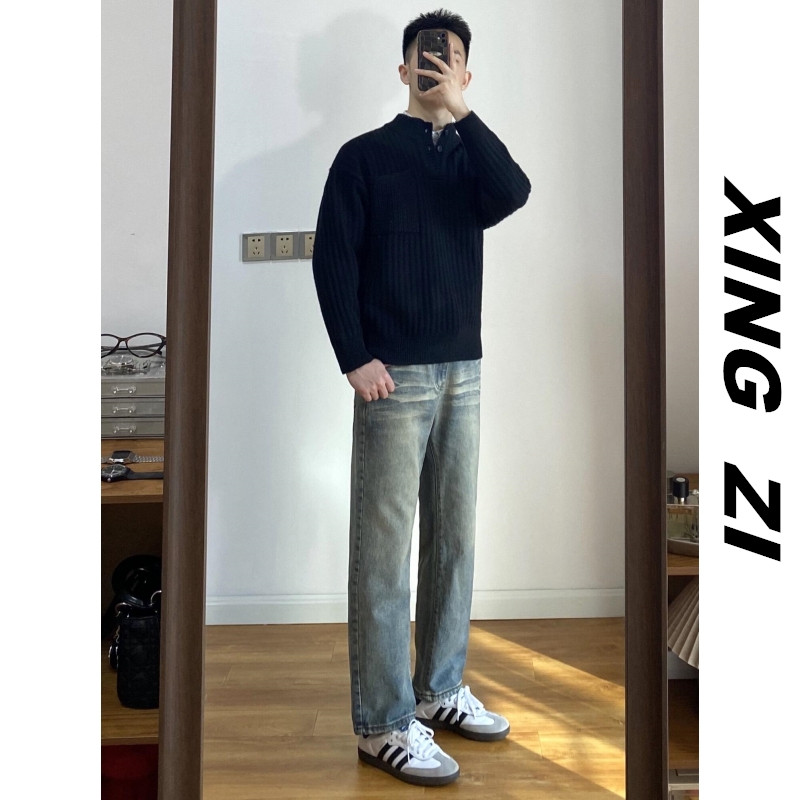 92裤长美式复古九分牛仔裤男生冬季潮流百搭显高品质直筒休闲裤子