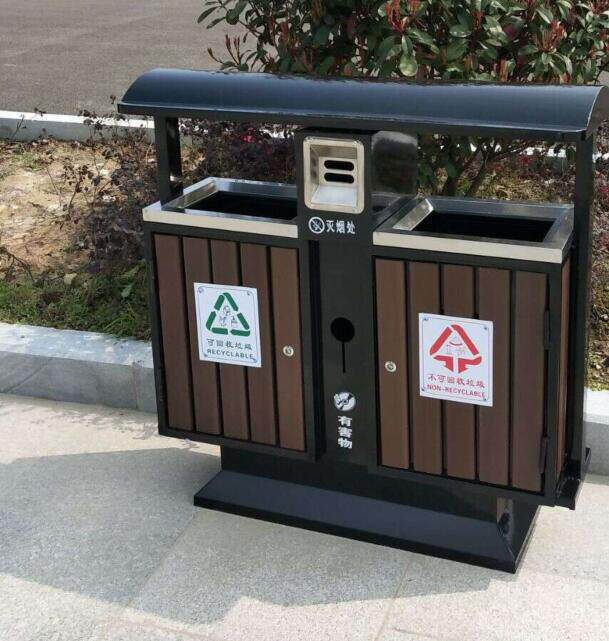 室外分类垃圾桶商场用大号酒店不锈钢户外桶大容量公园塑木环保分