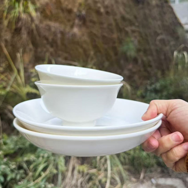4件套德化中国白羊脂玉纯白餐具酒店陶瓷家用简约饭碗菜盘餐套装