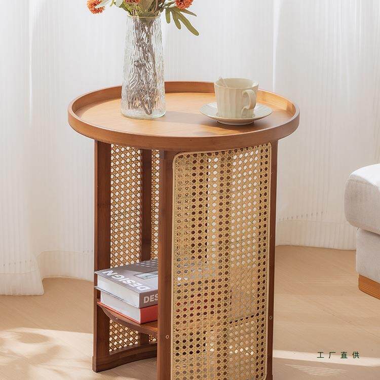 边几客厅沙发小茶几床头边柜创意圆形茶桌阳台小桌子日式藤编角几