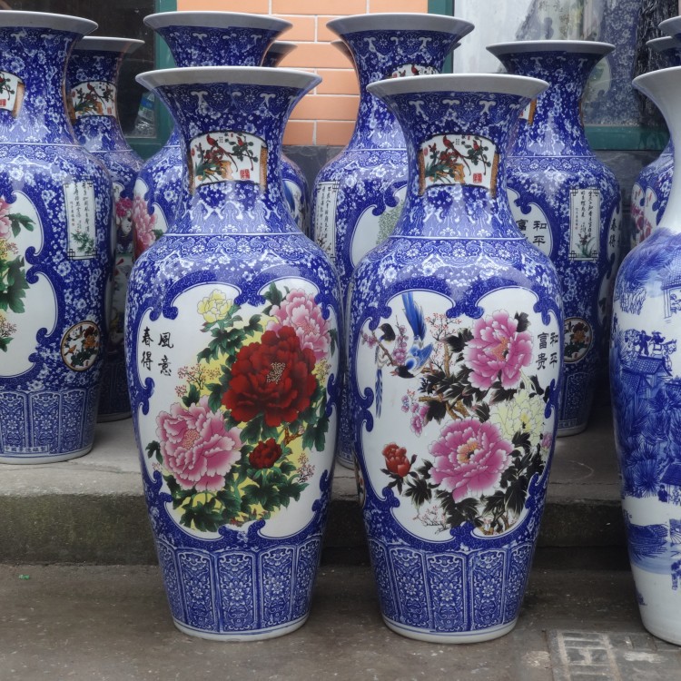 陶瓷落地大花瓶青花斗彩山水花鸟瓷器装饰工艺品批发开业庆典礼品