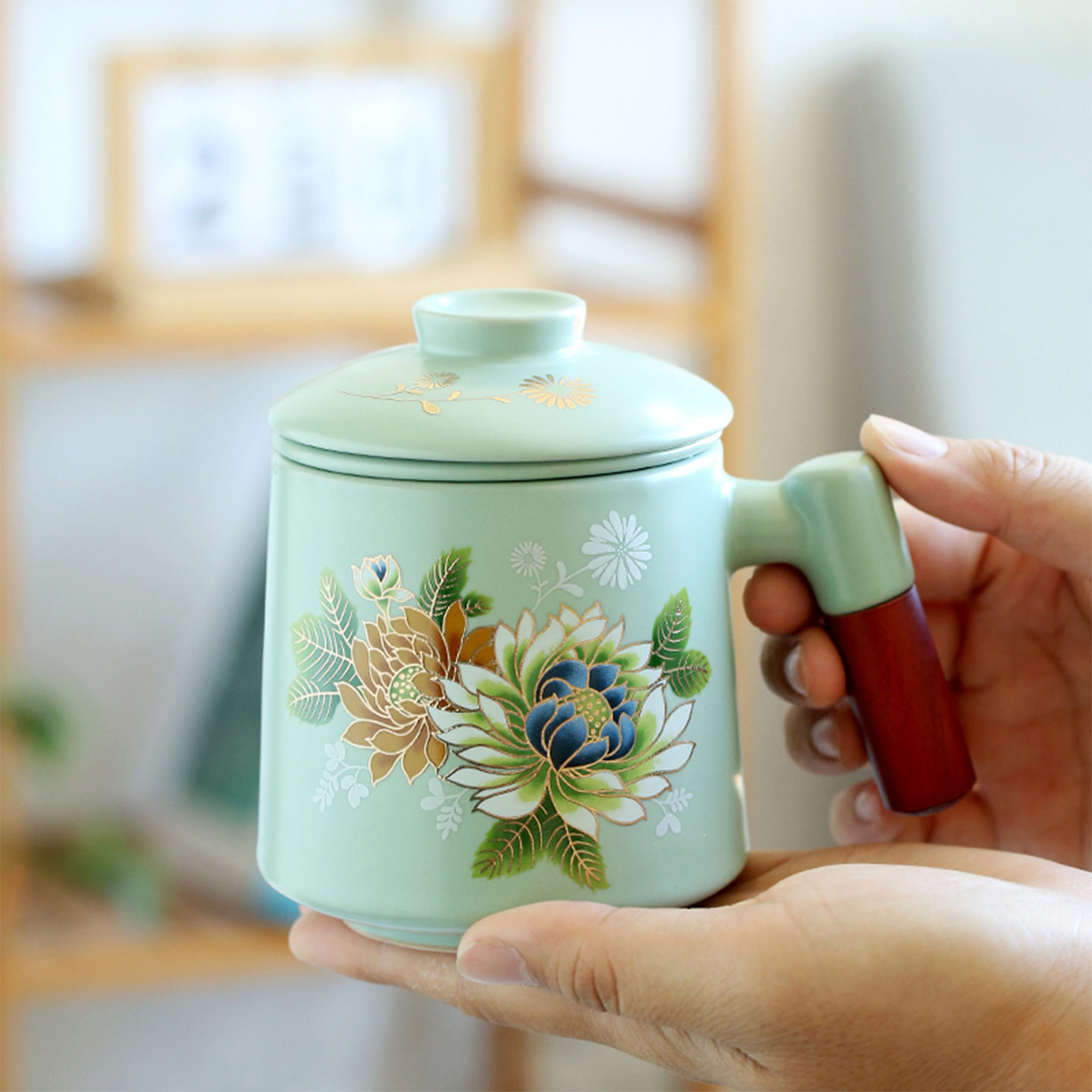 汝窑茶水分离茶杯陶瓷个人专用高档办公室泡茶器家用带盖过滤水杯