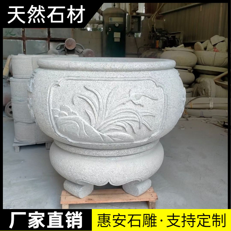 天然青石仿古石雕鱼缸定制
