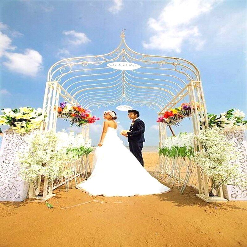 铁艺婚礼拱形门拱门花架婚庆道具花门幸福门绢花长廊拱门架爬藤架