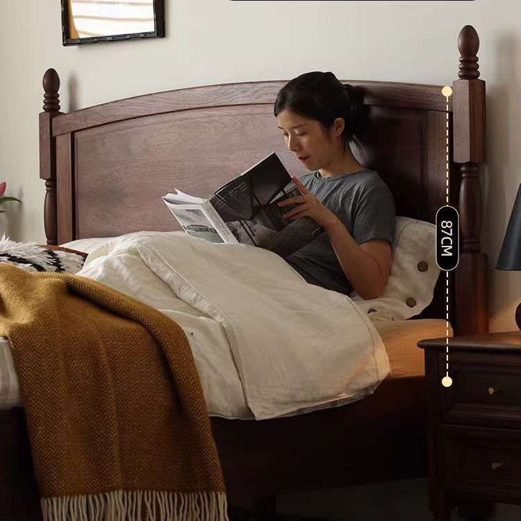 北美黑胡桃木床实木双人床复古轻美式简约北欧樱桃木床大靠背婚床