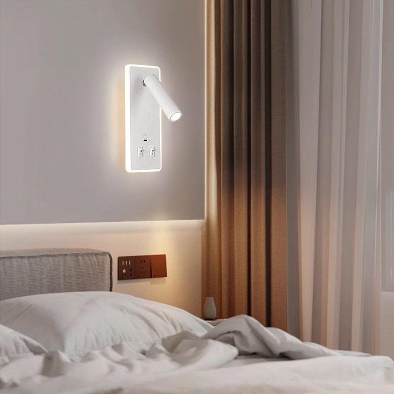 简约LED长方形USB充电壁灯免钉磁吸双控开关室内床头、卧室照明灯