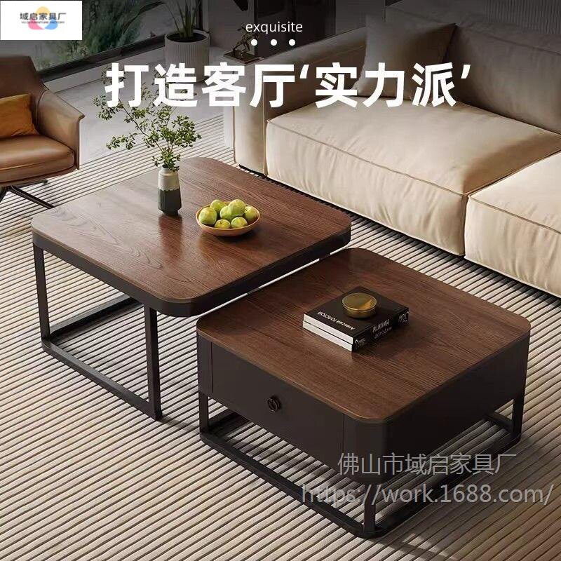 实木方形带抽伸缩茶几小户型