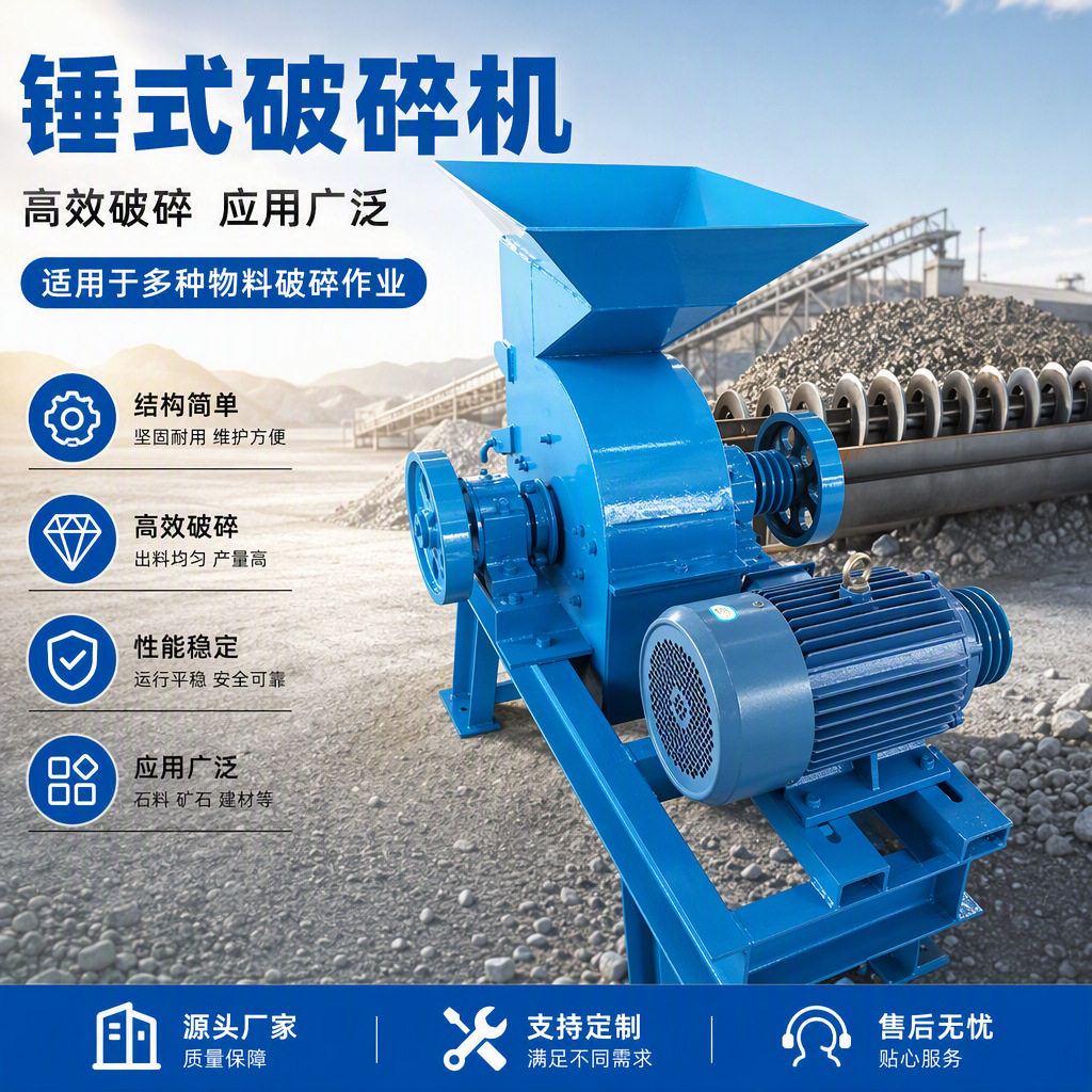 供应锤式破碎机尾矿石料粉碎制砂机建筑废料打碎设备矿渣高效石头