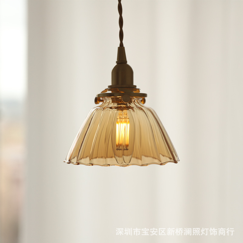 简约复古日式玻璃小吊灯创意个性北欧设计师卧室床头吧台玄关灯具