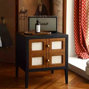 菲利纳床头柜复古实木方形柜子法式国风收纳柜小矮柜子客厅家用