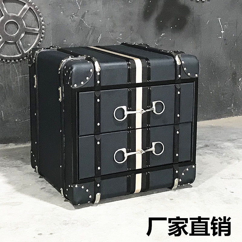 美式工业风做旧loft沙发皮边几复古个性收纳柜储物皮箱子床头柜