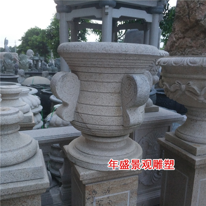 欧式石头花盆园林装饰 酒店会所门口石雕花钵 厂家现货