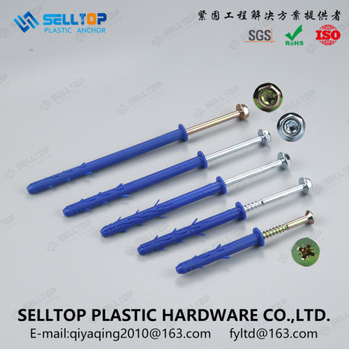 条形六边拧入式膨胀塑料尼龙膨胀螺丝蓝色塑料胀钉胀钉塑料膨胀管