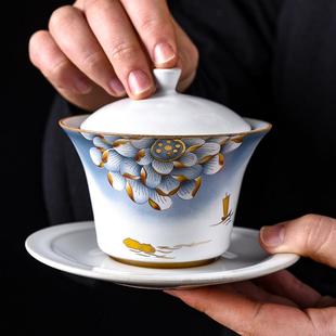 汝窑天青三才盖碗手工单个开片可养敬茶泡茶碗陶瓷家用沏茶奉茶碗