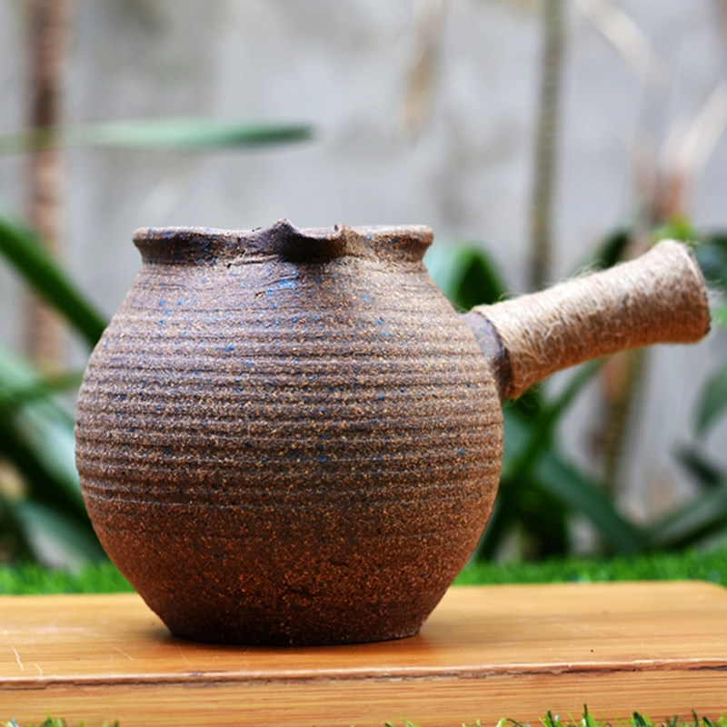 V45O云南粗陶烤茶罐土陶全手工茶具侧把公道杯复古柴烧煮茶器茶海