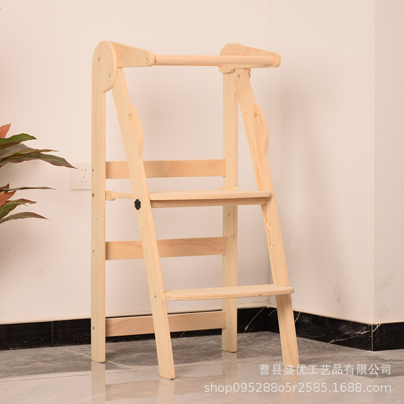 跨境儿童洗漱台实木学习塔站凳带扶手可折叠便携式防滑宝宝脚踏凳