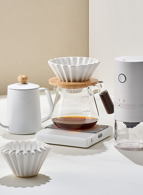 手冲咖啡机套装白色陶瓷折纸过滤杯1-4人份手冲壶分享壶磨豆器具