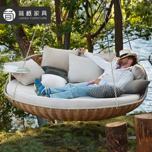 户外别墅日躺床庭院花园藤编躺椅酒店民宿室外沙发床休闲日光浴床