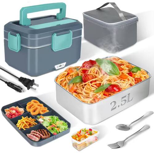 跨境电动午餐饭盒家车两用电热饭盒免注水保温加热饭盒学生便当盒