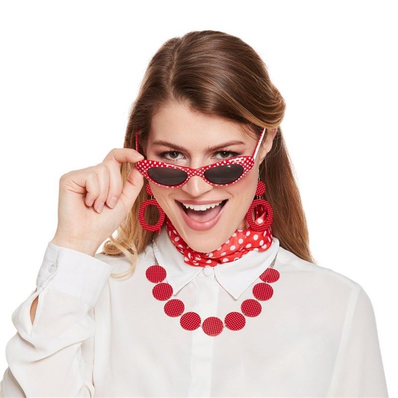 50s狂欢派对波点发带丝巾眼镜耳针赫本港风角色扮演服饰舞会套装