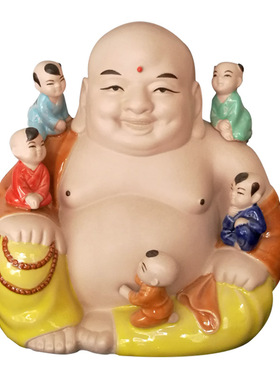 陶瓷弥勒佛像五子登科多仔多子新婚礼品闺密结婚礼物新房摆设饰品
