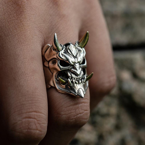 Vintage Mens Jewellery Demon Anger Skull Rings for Men Gothi