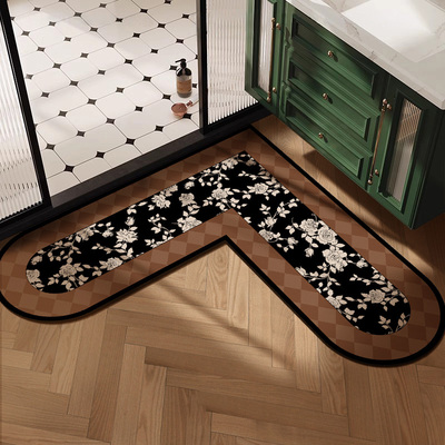 中古风浴室门口硅藻泥吸水防滑l型心形转角卫生间干区地垫高级感