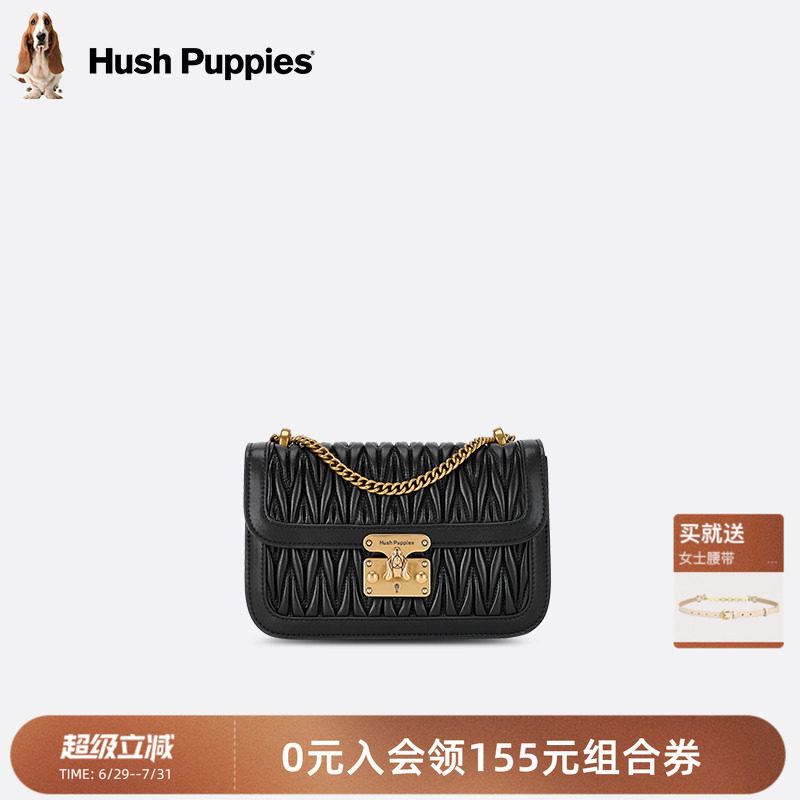 暇步士女包2026新款轻奢羊皮褶皱翻盖豆腐包单肩包斜挎小方包女