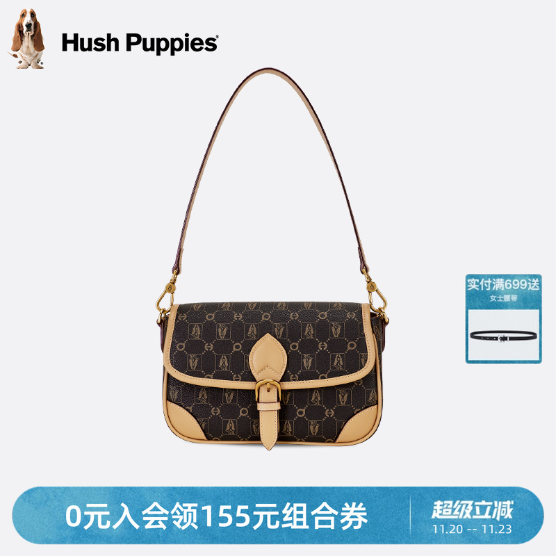 暇步士女包新款复古单肩包经典法棍包腋下包老花小方包斜挎包女