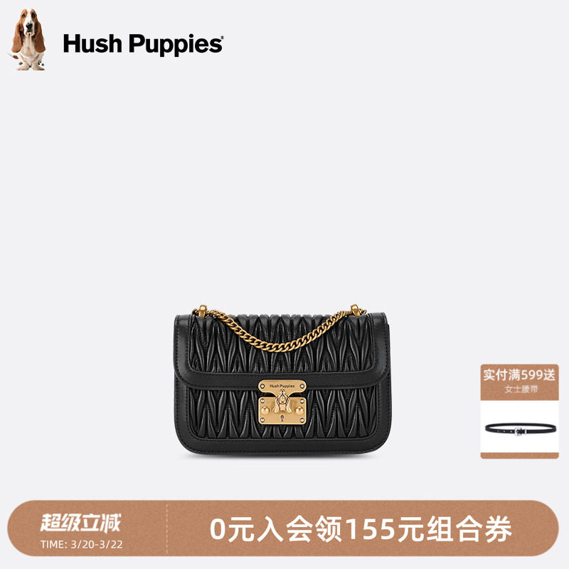 暇步士女包2026新款轻奢羊皮褶皱翻盖豆腐包单肩包斜挎小方包女