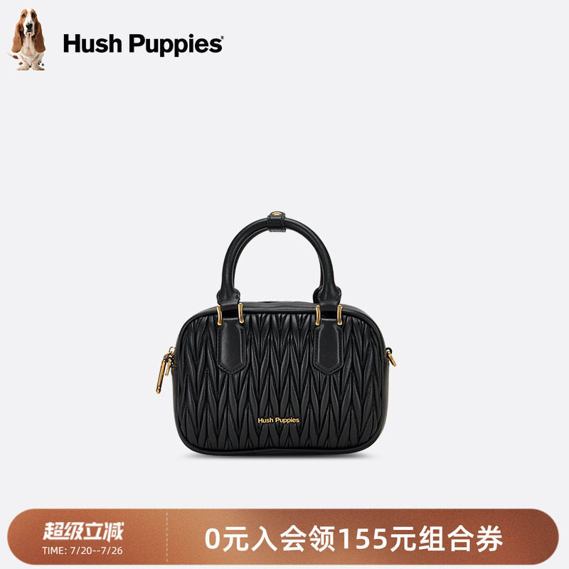 暇步士女包2026新款保龄球包褶皱软羊皮可爱单肩手提包波士顿包女