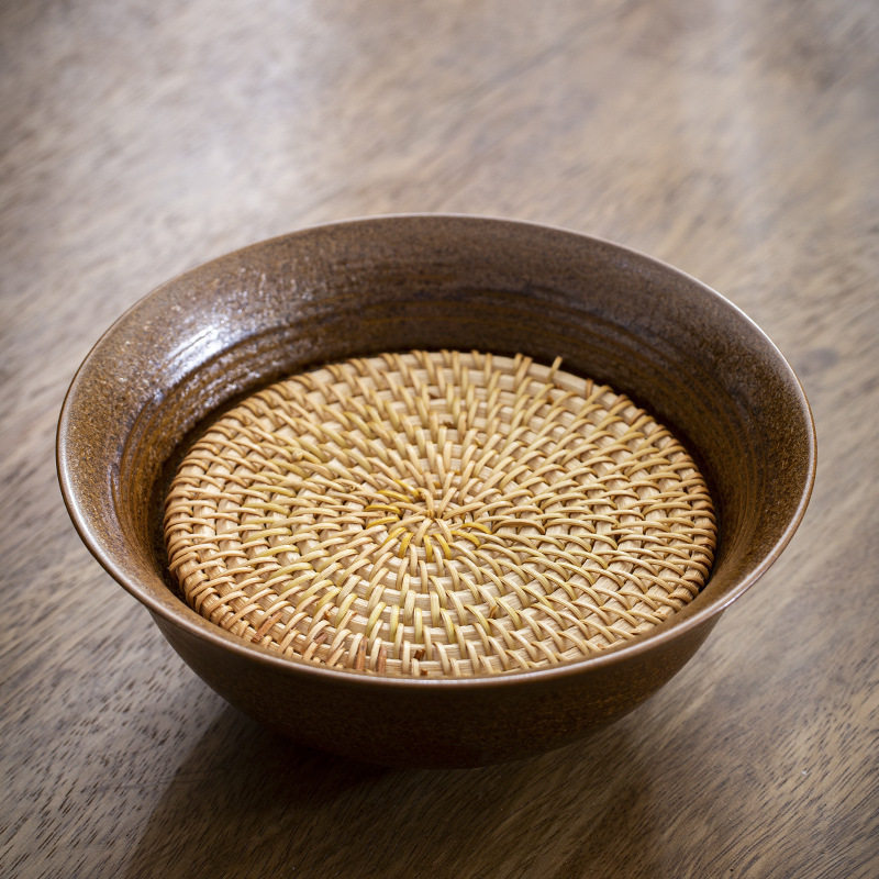 慕悦堂藤编壶垫粗陶壶承干泡台紫砂壶养壶储水式茶壶底座壶托手工