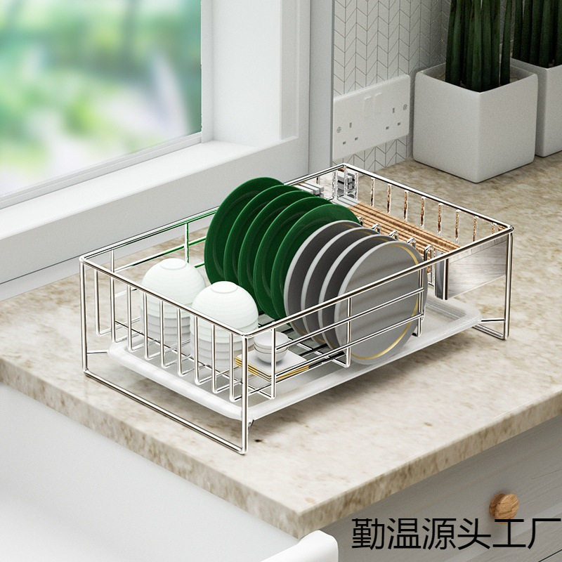 2026厨房不锈钢台面沥水篮碗碟置物架带筷子笼带接水盘盘子收纳架