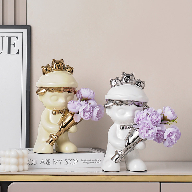 新品潮玩熊男孩抱花瓶套装轻奢创意现代家居装饰品酒柜陶瓷小摆件,电子元器件市场,电线扎带/束线带,淘宝优惠券,粉丝福利购,淘宝优惠卷