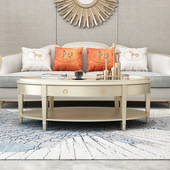 现代美式 轻奢实木茶几简约香槟金椭圆形茶桌客厅小边几组合轻奢风