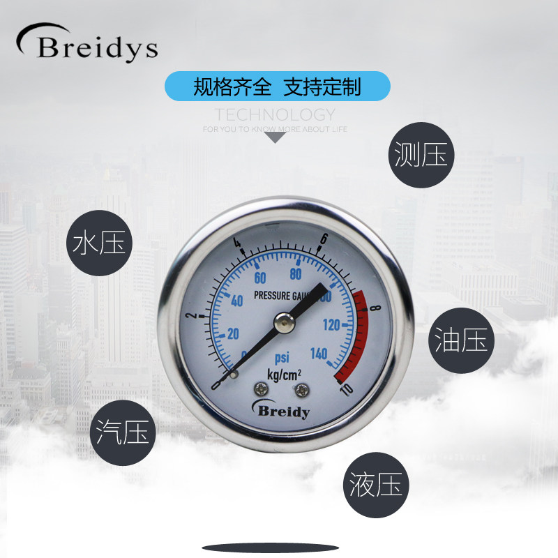 YN50Z压力表轴向耐震不锈钢压力表0-1.6mpa水压气压洗车机表25mpa