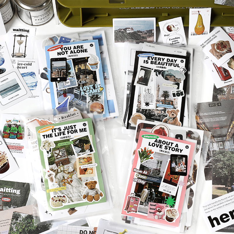 200张韩系大口吃素材包套装手帐杂志贴纸杂志风贴画拼贴手账便签