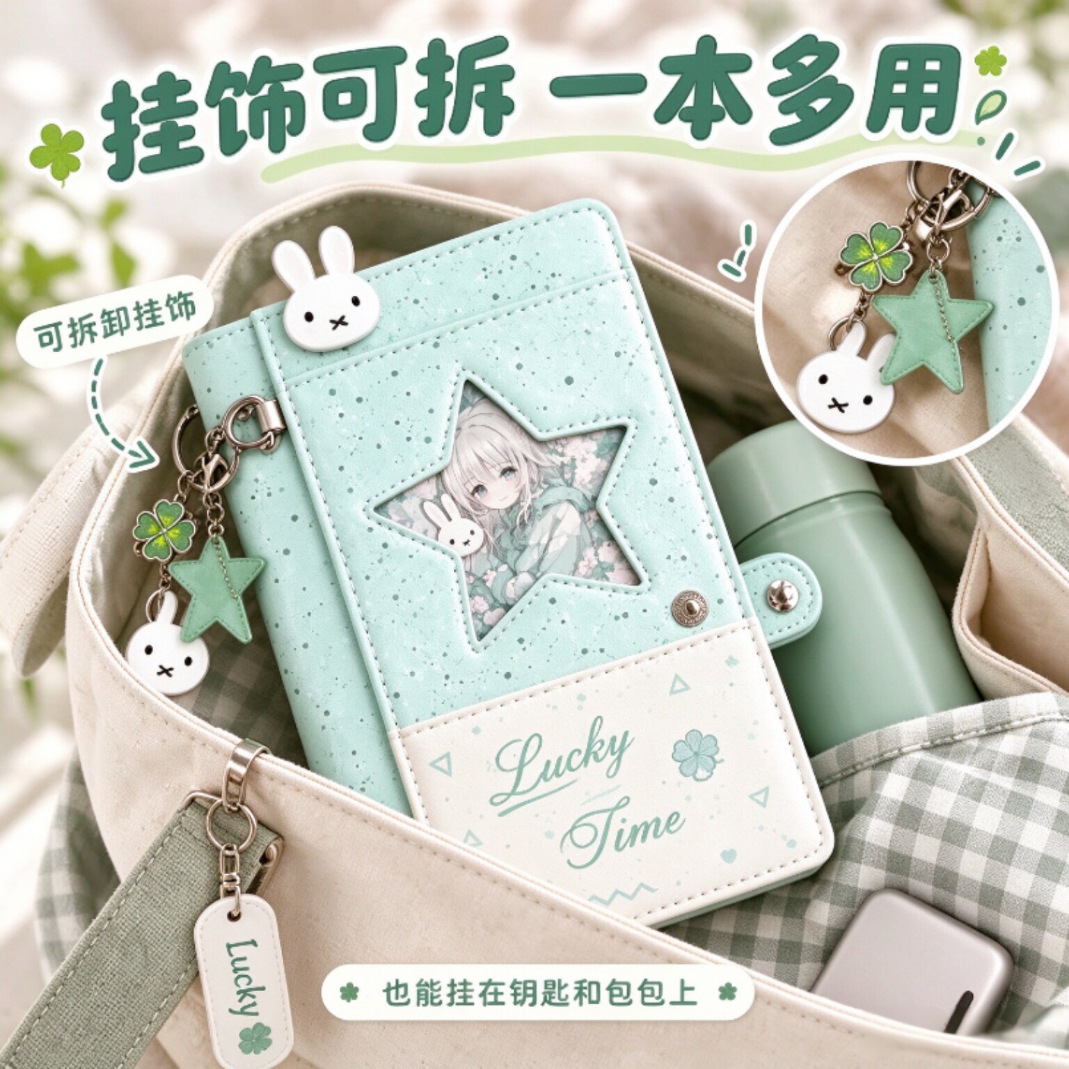 韩系薄荷泼墨A6活页高颜手账本