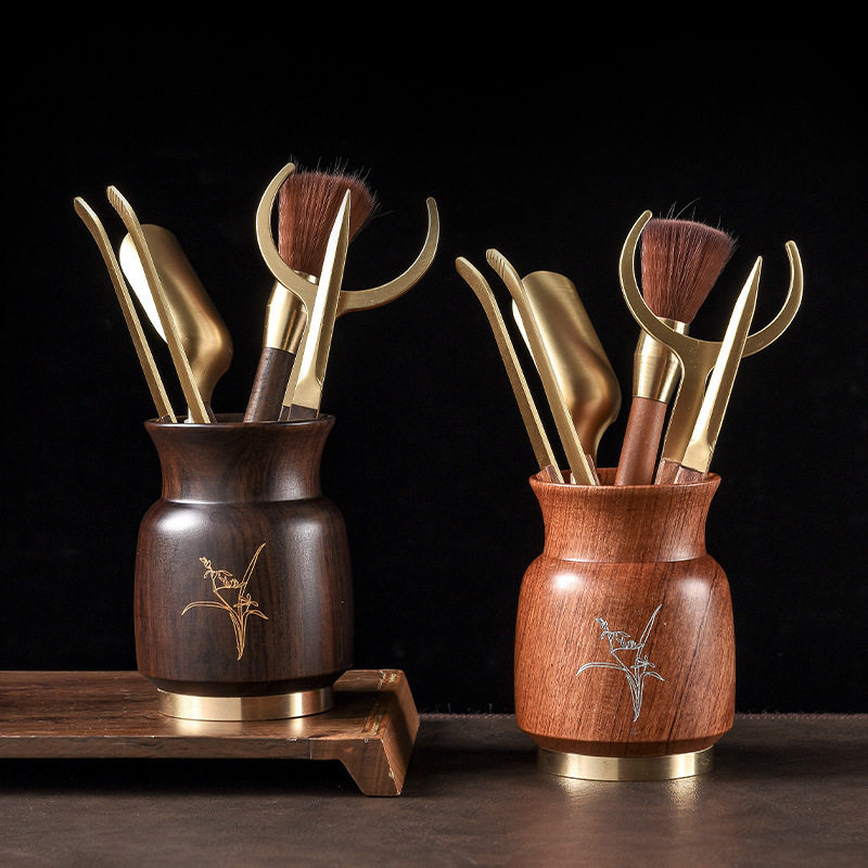 批发檀木茶道六君子花梨木茶具零配实木轻奢笔刷杯托茶刀茶勺茶夹