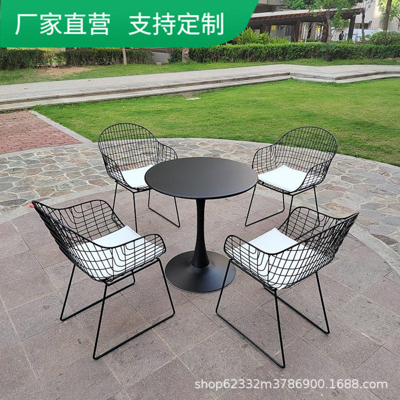 户外桌椅组合花园小区庭院售楼处园林景观金属铁艺休闲圆桌子椅子