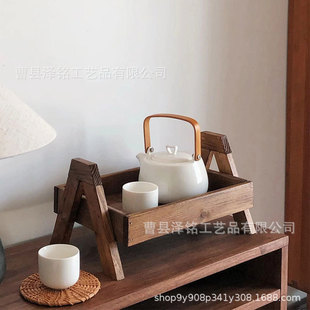 复古托盘中式创意托盘架木制玄关置物架家用橱柜上装饰果蔬收纳架